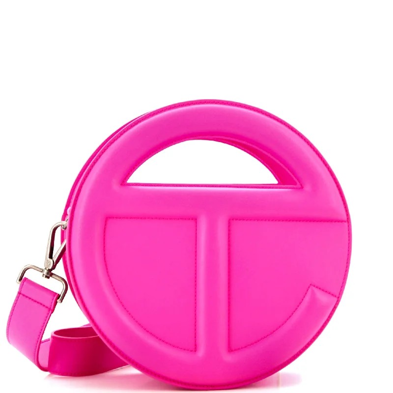 Women's Small Leather Crossbody Bag in Black with Gold Hardware for Evening PartiesRound Circle Bag Faux Leather